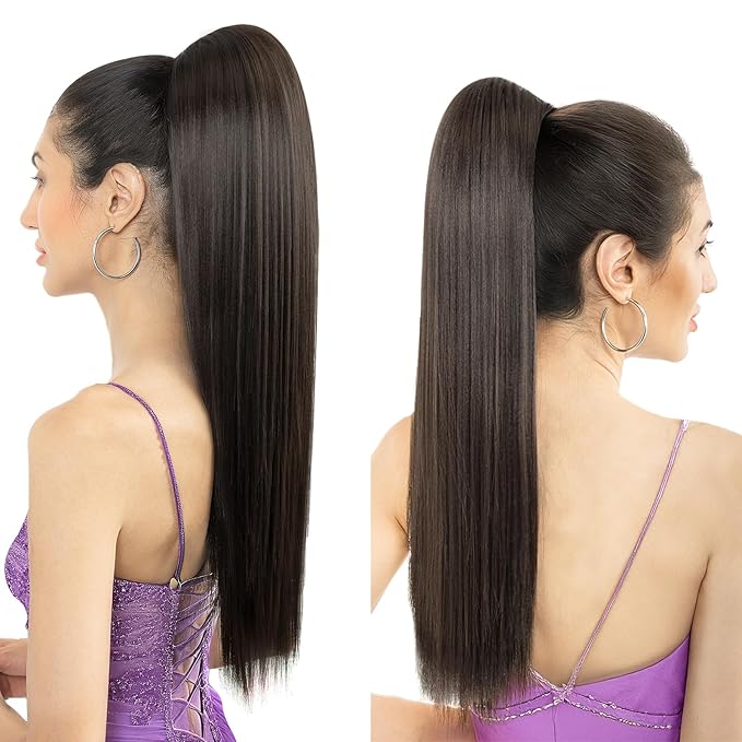 Ponytail Extension, 24" Long Straight Claw Clip Ponytail Extension clip on ponytails hair clip Hair claw clip Fake Ponytail Hairpieces for Women - Dark Brown