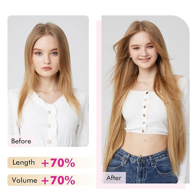 REECHO 24" Straight Long 4 PCS Set Thick Clip in on Hair Extensions - Medium Blonde with Pale Highlight