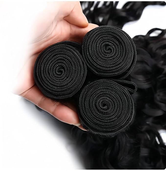 Water wave bundles 100% Unprocessed human hair bundles with Hair Extensions Natur weave color for women 100g/bundle(Natural Black, Water 22 22 22 Inch)
