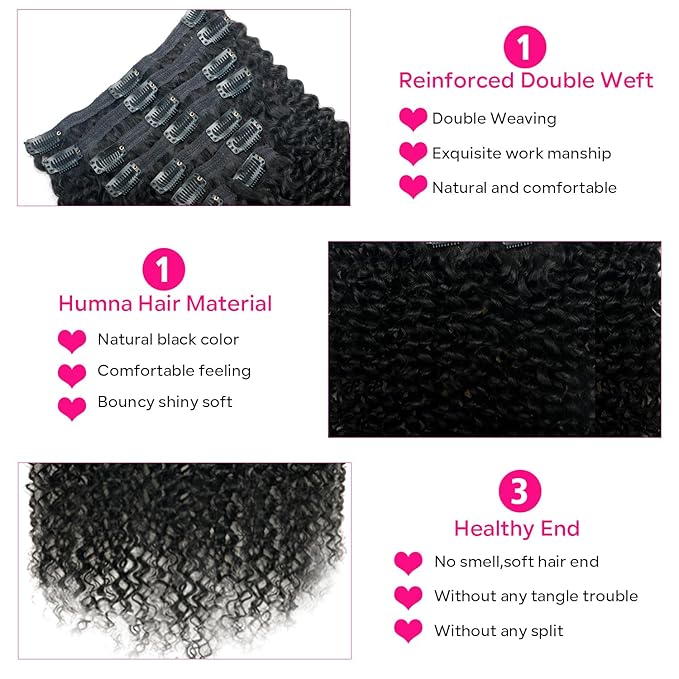 Curly Clip in Hair Extensions for Black Women Brazilian Virgin Human Hair Clip in Extensions Kinky Curly Clip ins Human Hair 8Pcs 120g 26inch Natural Black