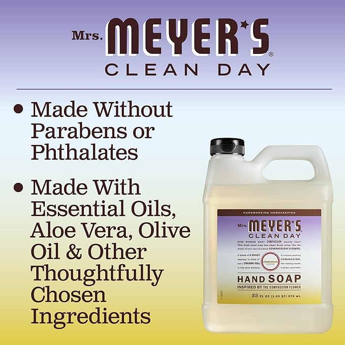 Mrs. MEYER'S CLEAN DAY Hand Soap Refill, Made with Essential Oils, Compassion Flower, Packaging May Vary, 33 fl. oz