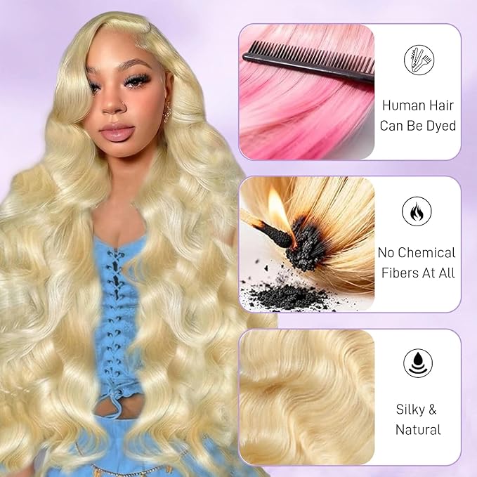 13x6 613 Lace Front Wig Human Hair 32 Inch Blonde Wig Human Hair Body Wave Glueless Wigs Human Hair 200% Density HD Lace Frontal Wigs Human Hair Pre Plucked