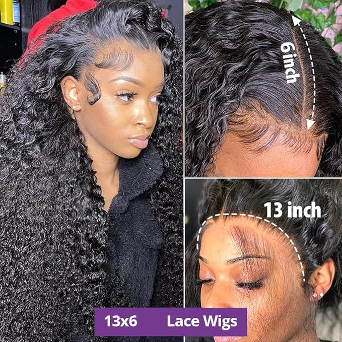 Manorshen 22 Inch Deep Wave Lace Front Wigs Human Hair 180% Density 13x6 HD Transparent Glueless Pre Plucked Deep Curly Wig Wet and Wavy Human Hair Wigs for black Women with Baby Hair