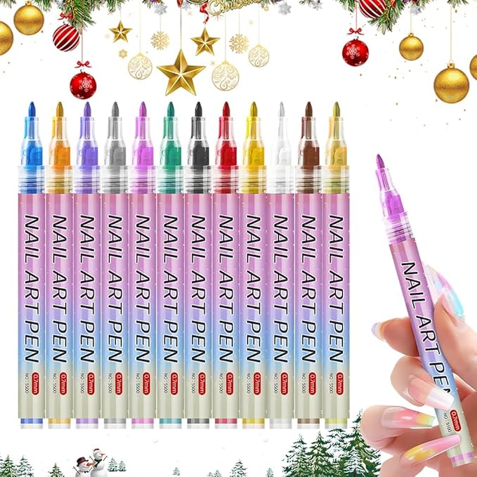 12 Colors Nail Art Pens Set,2026 Upgraded Nail Art Markers for Gel Nails,Quick Dry Long Lasting Nail Polish Pen,DIY 3D Drawing Dotting Painting Nails Liner Brush for Dotting Painting Home Use (A)