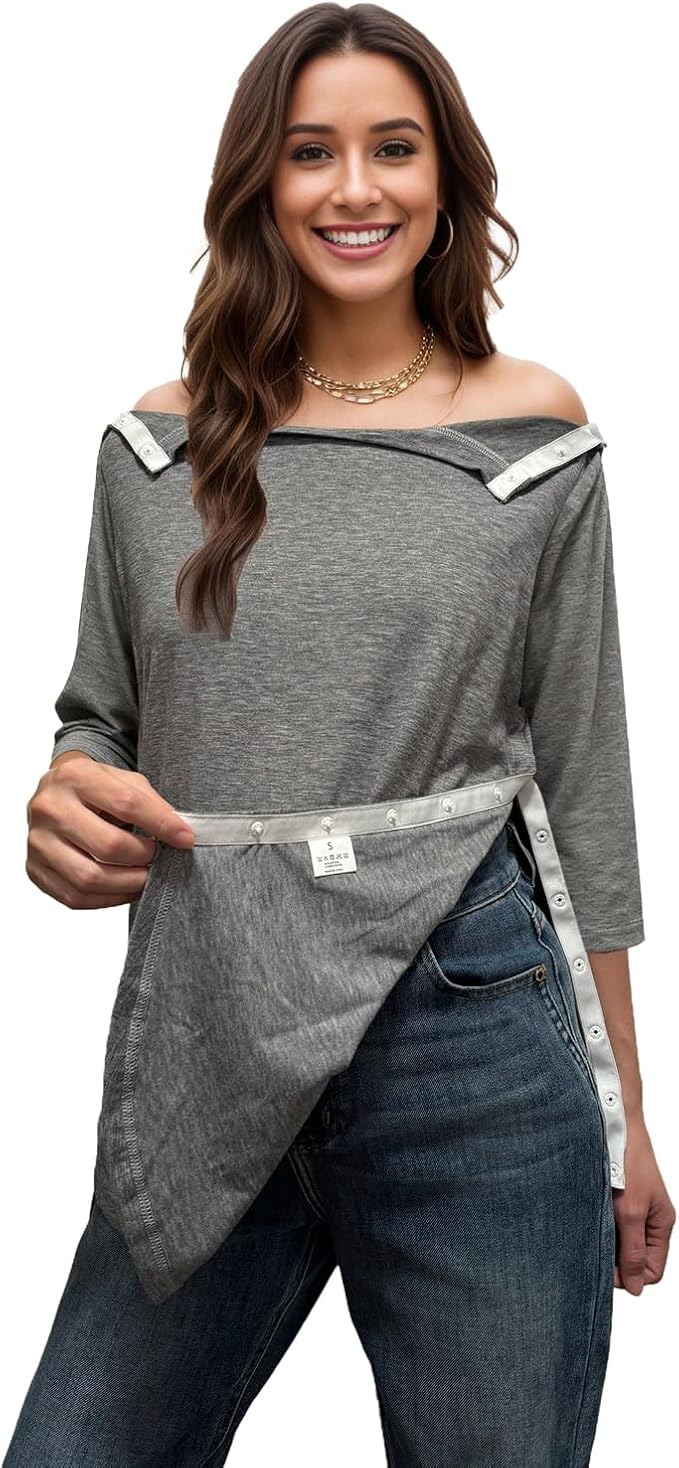 Youdiao Post Shoulder Surgery Shirts for Women Tear Away 3/4 Sleeve Tops After Rotator Cuff Chemo Port Adaptive Clothing