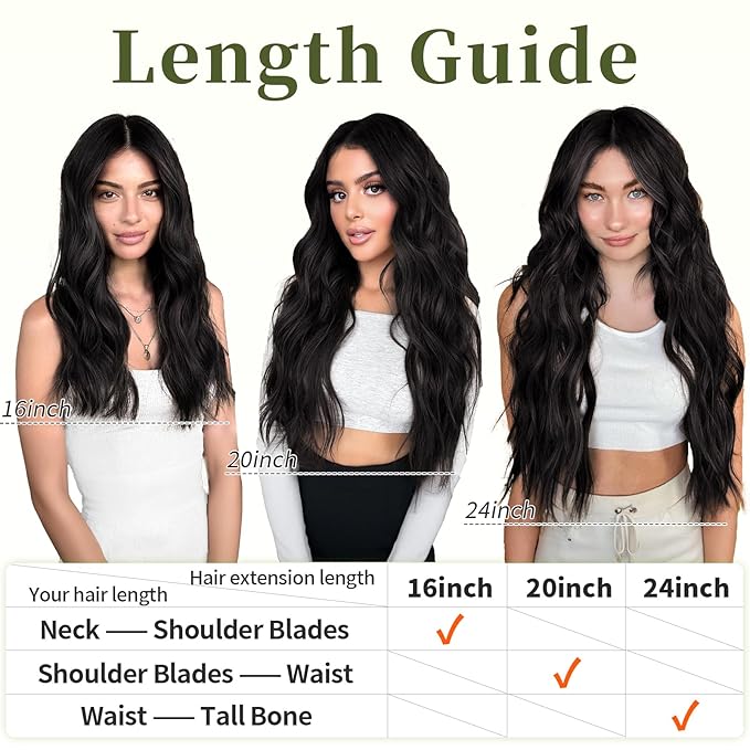 KooKaStyle Invisible Wire Hair Extensions with Transparent Headband Adjustable Size 4 Secure Clips Long Wavy Secret Wire Hairpiece for Women(24 Inch Natural Black)