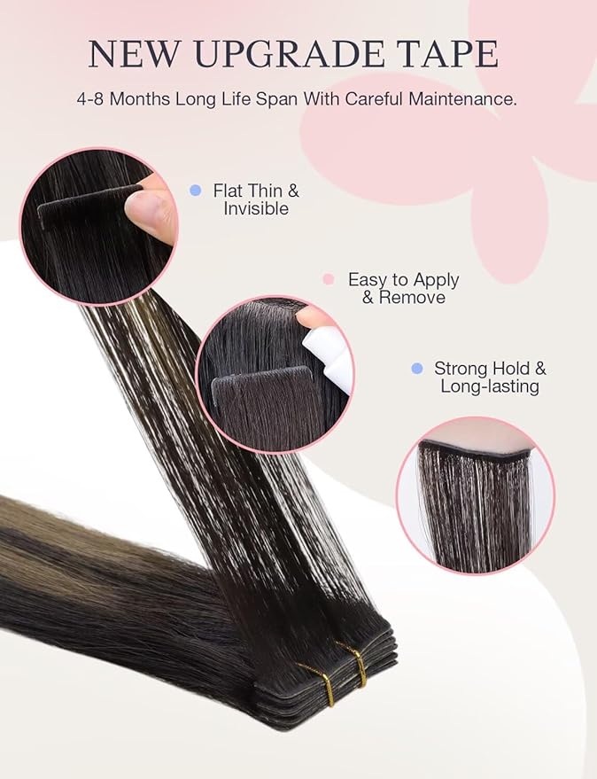 DOORES Injection Tape in Hair Extensions Human Hair Invisi Edge, Dark Brown to Chestnut Brown 20 Injection Tape-ins with 20 Classic Tape-ins 100g 18 Inch, Human Tape in Extensions