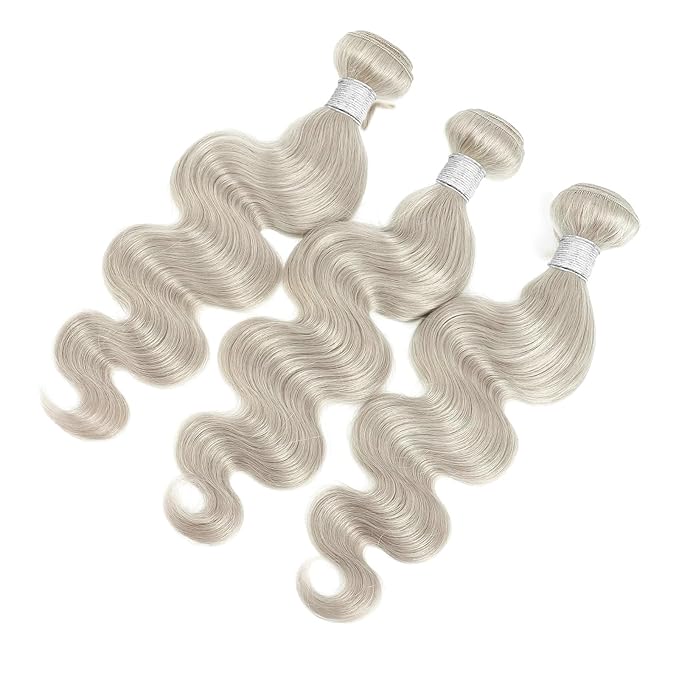 Platinum Silver Human Hair Bundles Body Wave 16 18 20 inch 100% Virgin Human Hair Weave Extensions 12A Quick Weave Bundles Double Weft