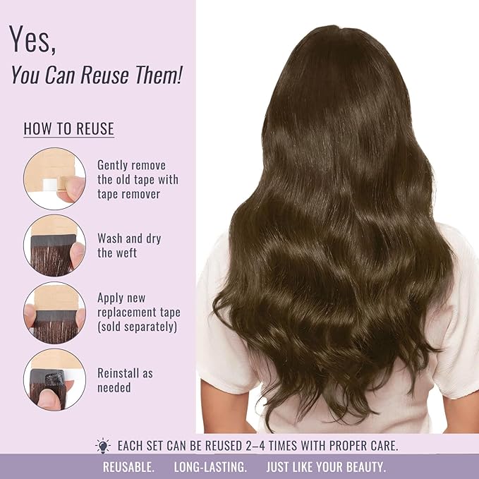 Fshine Human Hair Tape in Extensions Dark Brown Tape in Hair Extensions 22 Inch Chocolate Brown Remy 50 g Invisible 20 pcs,for Women, Ladies & Girls