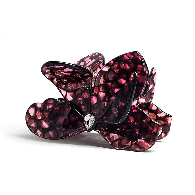 Flower Hair Claw Clips,Acetate Flower Hair Clips Cute Large Hawaiian Claw Clips for Women,3.82 Inch, Durable Design for Thick or Thin Hair (Wine Red)
