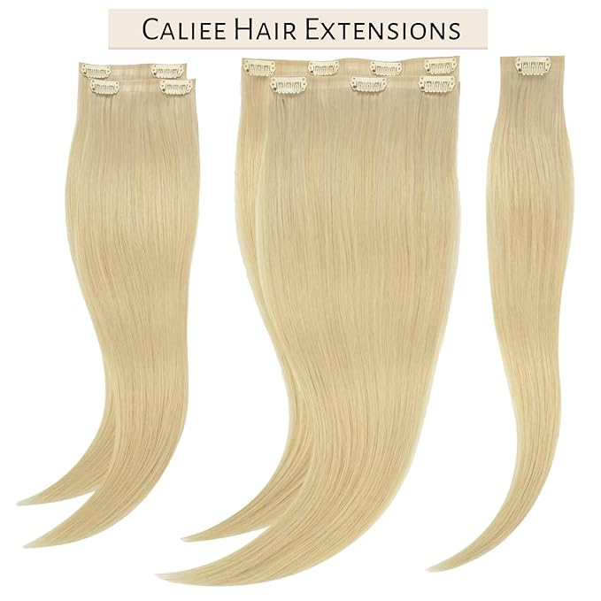 Caliee Seamless Clip in Hair Extensions Real Human Hair 16Inch 60 Bleach Blonde Hair Extensions Ultra Thin 7Pcs 110G Full Head Invisible PU Skin Weft Natural Straight Clip in Hair Extensions
