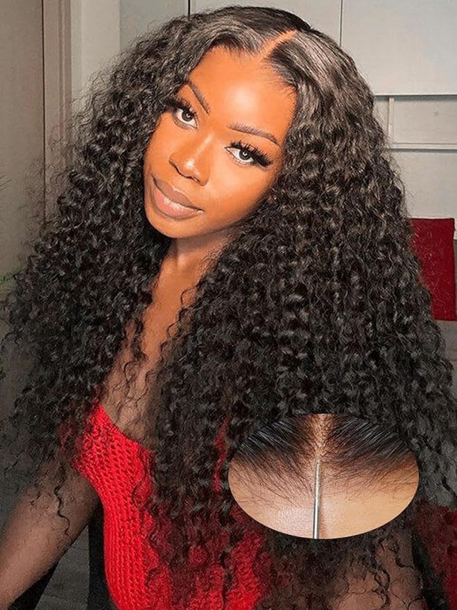 22 inch Curly 7X5 Glueless Wigs Human Hair Pre Plucked Pre Cut Pre Bleached Knots,Wear and Go Water Wave Lace Front Wig with Natural Hairline Baby Hair for Black Women 200% Density