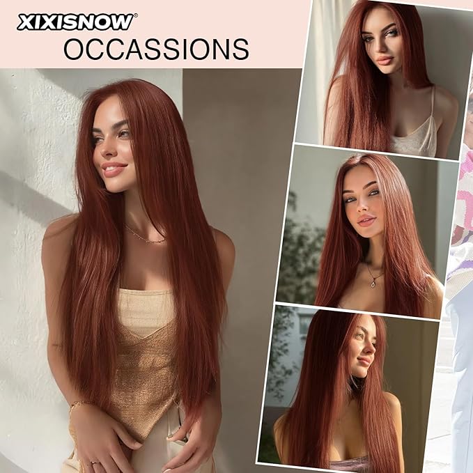 Hair Extension Clips Straight Invisible 26 Inch Long Thick Synthetic Clip in Extensions 5PCS Soft and Beautiful Copper Red Hairpieces Heat Resistant for Women Weddings Party Daily Use 8.1 Oz