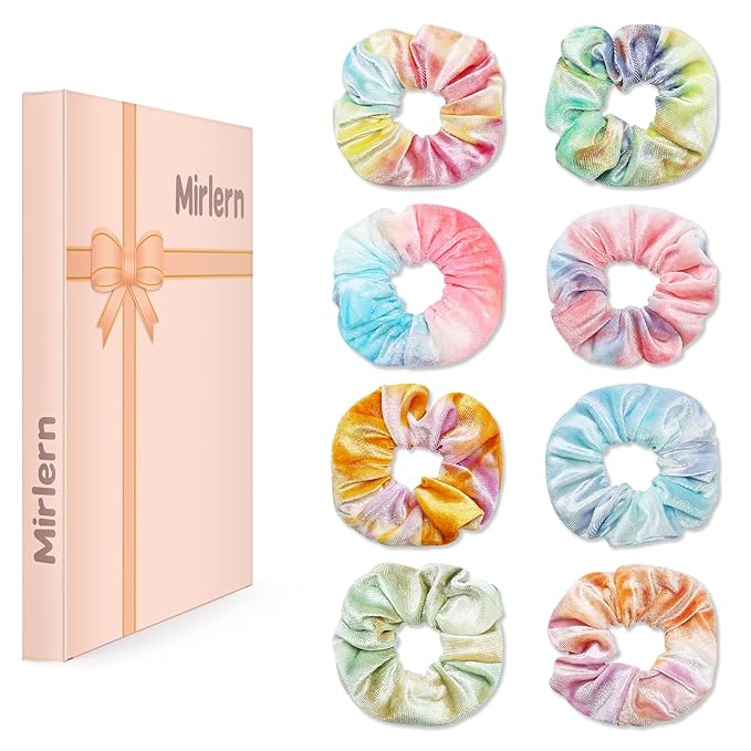 Velvet Scrunchies with Zippers Pocket, 8 Pcs Tie Dye Soft Hair Ties, Hidden Pocket Hair Scrunchies Accessories for Women Girls, Soft Ponytail Holder Secret Compartment Items (Rainbow Colors)
