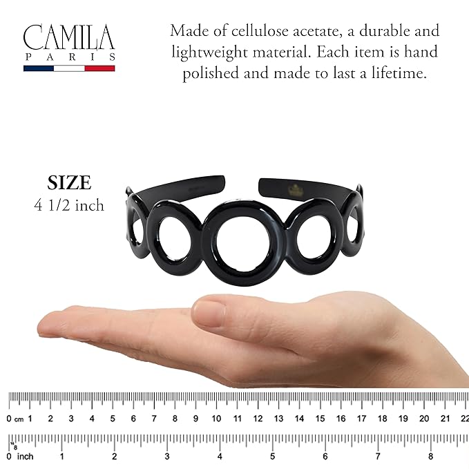 Camila Paris CP3296 French Headband for Women, Strong Hold Grip Women's Hair Band, Very Flexible, No Slip and Durable Styling Girls Hair Accessories, Made in France with Cellulose