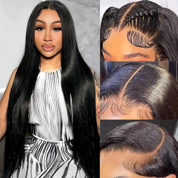 13x6 Straight Lace Front Wigs Human Hair 32 Inch HD Transparent Lace Frontal Wigs Human Hair for Women 200% Density Straight Human Hair Wigs Pre Plucked With Baby Hair