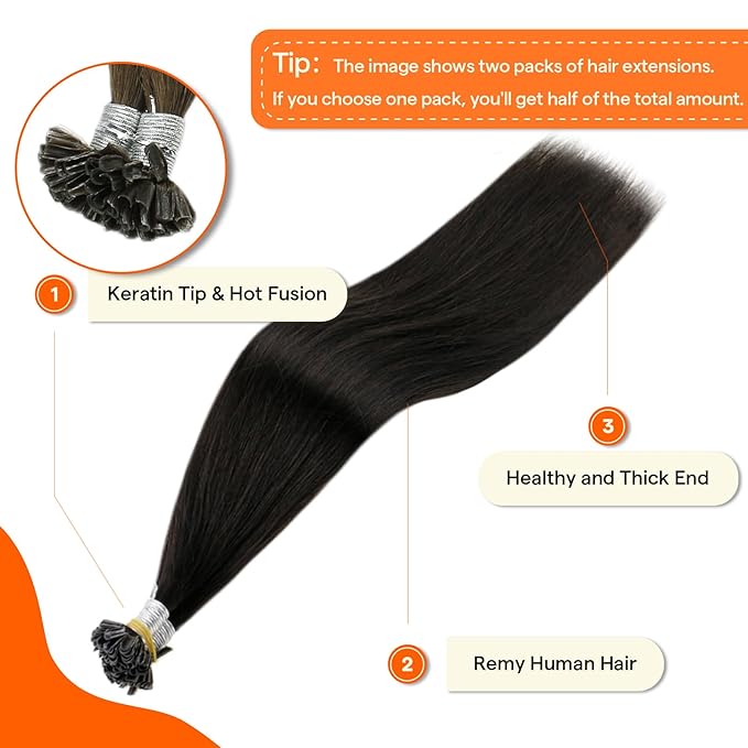 Full Shine Utip Human Hair Extensions 20 Inch 50 Grams Color 1 Jet Black Keratin Tip Hair Extensions Real Human Hair Long Extensions for Women add Length