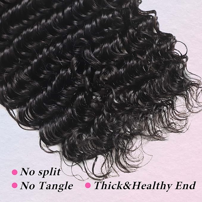 12A 3Bundles Human Hair 14 16 18 lnch Deep Wave Bundles Human Hair 100% Unprocessed Virgin Deep Curly Bundles Extensions Natural Black
