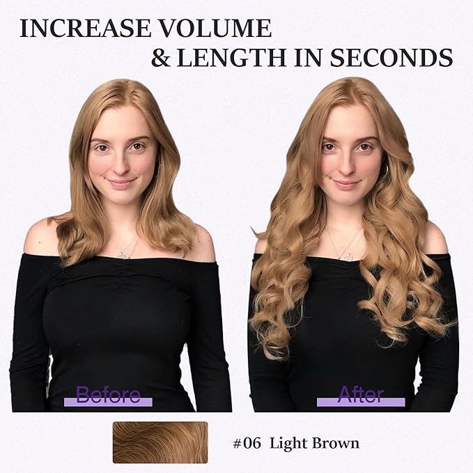 Halo Hair Extensions Real Human Hair,Halo Hair Extension 100% Human Hair,Wire Hair Extensions,Wavy 06 Light Brown 22 inch/75g