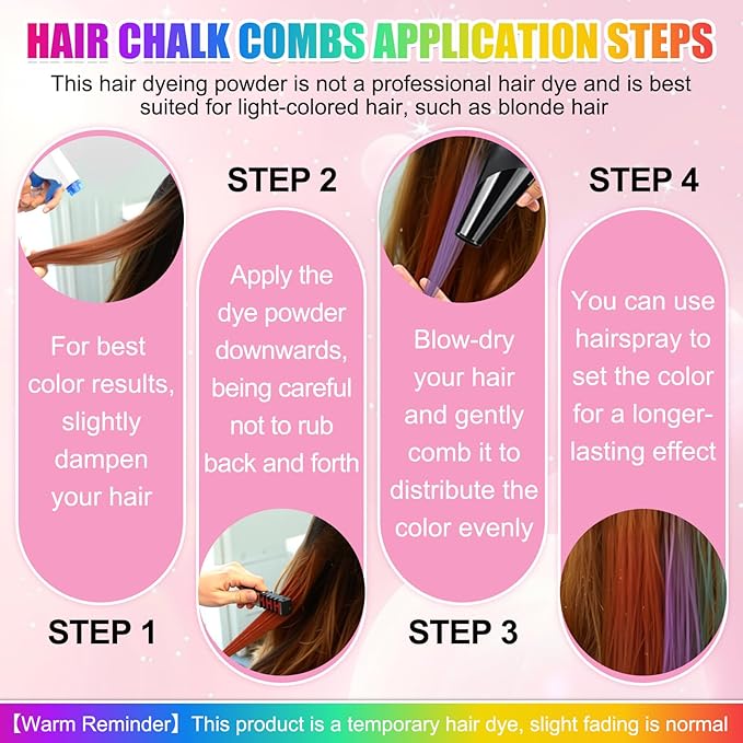 Festive Fun Hair Chalk Combs,2026 NewTemporary Glitter Hair Colors Hair Chalk Combs,Hairs Chalk for Girl,Washable DIY Hair Color Dye for Birthday Christmas Party Gifts for Teenage Girls Kid(10 Colors)