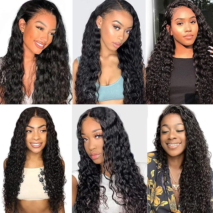 24 26 28 inch #1B Human Hair Bundles Water Wave Bundles Human Hair Wet and Wavy Bundle Double Weft Natural Black Color 300g