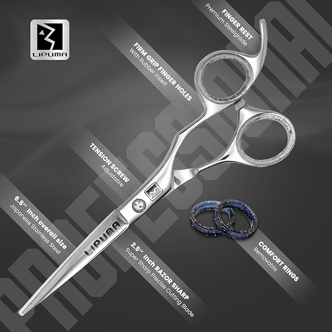 Hair Cutting Scissors - 6.5” Japanese Stainless Steel Professional Hair Scissors, Razor Edge Barber Scissors with Leather Bag, Comb and Cloth - Hair Shears for Men, Woman & Kids