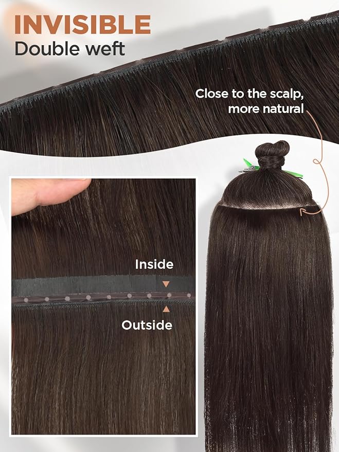Twin Tab Butterfly Genius Weft Human Hair Extensions Latest Double Invisible Real 100% Remy Human Hair Weft with Micro Bead Simulated Scalp Hair Extensions 100g 7ps 18 Inch Brown
