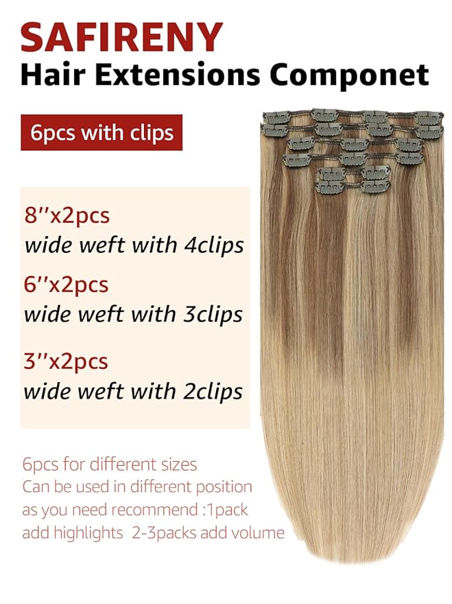 Clip in Hair Extensions Real Human Hair,Balayage Ash Brown To Caramel Blonde,Hair Extensions Clip In 6pcs Per Set With 18 Clips 18 Inch 120grams,(#10/27/27,18")