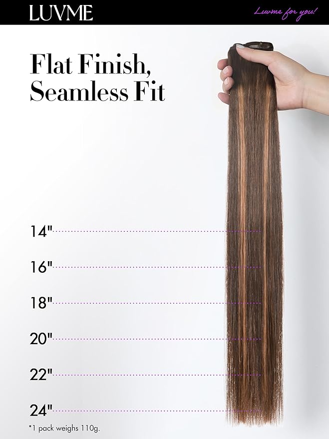 LUVME Straight Seamless 110g 7Pcs Clip in Hair Extensions Full Max with 14inch Remy Human Hair Extensions, Highlight Color 100% Real Soft