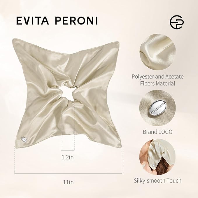 EVITA PERONI Hair Scrunchies for Women, Polyester and Acetate Hair Ties, Silky Smooth No-Damage Hair Bands, Gentle Elastic Ponytail Hold for Women Girls (Coconut Shell Brown)