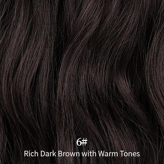 KooKaStyle Invisible Wire Hair Extensions with Transparent Headband Adjustable Size 4 Secure Clips Long Wavy Synthetic Hairpiece Rich Dark Brown with Warm Tones/6# for Women(12 Inch)