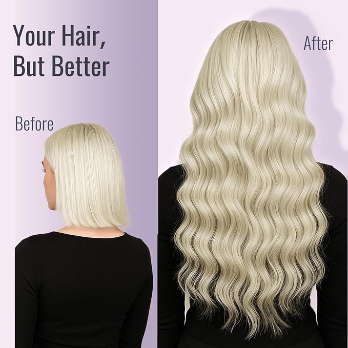 Fshine Blonde Tape in Hair Extensions Human Hair 12 Inch White Blonde Real Extensions for Women 20 pcs 30 g, Suitable for Wedding, Bridal & Bridesmaids Looks
