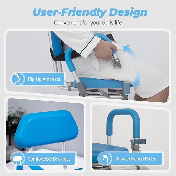 FSA/HSA Eligible Sliding Shower Chair Tub Transfer Bench with Swivel Seat, Rotating Bathtub Bench with Padded Seat and No-Slip Suction Cups for Elderly and Disabled