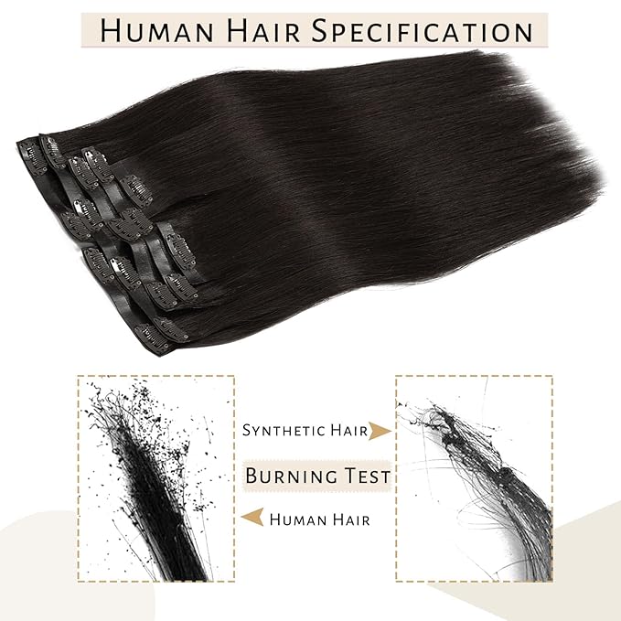 Caliee 20Inch Dark Brown Clip in Hair Extensions - 7pcs Real Hair Clip in Extensions - Invisible PU Weft - 110G Thick Full Head - Natural Hair - No Tangling No Shedding