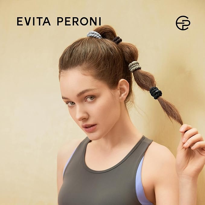 EVITA PERONI Hair Ties 12 Pcs Set, High Elastic Ponytail Holders, Hair Ties No Damage, Elastic Ties for Thick Hair Women Men, Gifts for Mother Sister Girlfriend (Amber Shadow)