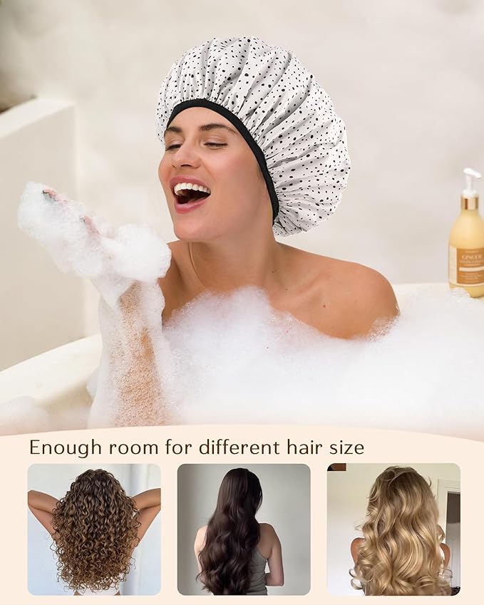 Yanibest Shower Cap for Women - Hair Satin Bonnet Shower Cap for Women Waterproof Extra Large Double Layer Reusable Adjustable for Braids Long Hair