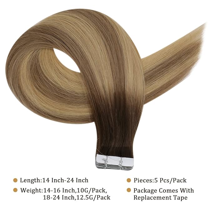 Full Shine Seamless Inject Tape in Extensions 5Pcs Virgin Tape Hair Color 3/8/22 Real Human Hair Extensions Invisible Tape in Hair Extensions Remy Human Hair for Women 22 Inch 12.5 Gram