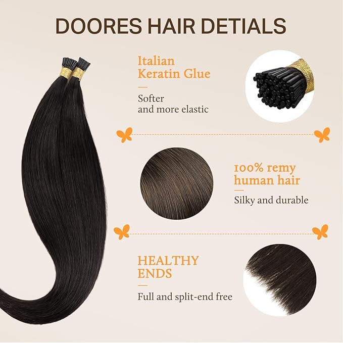 DOORES I Tip Hair Extensions Human Hair 100s 100g,Itip Human Hair Extensions,22 Inch Dark Brown I Tip Hair Extensions Cold Fusion Remy Hair Extensions