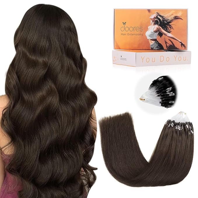 DOORES Micro Link Hair Extensions, Light Dark Brown 16 Inch 50g/50s, Micro Ring Hair Extensions Real Human Hair for Women Invisible Extensions