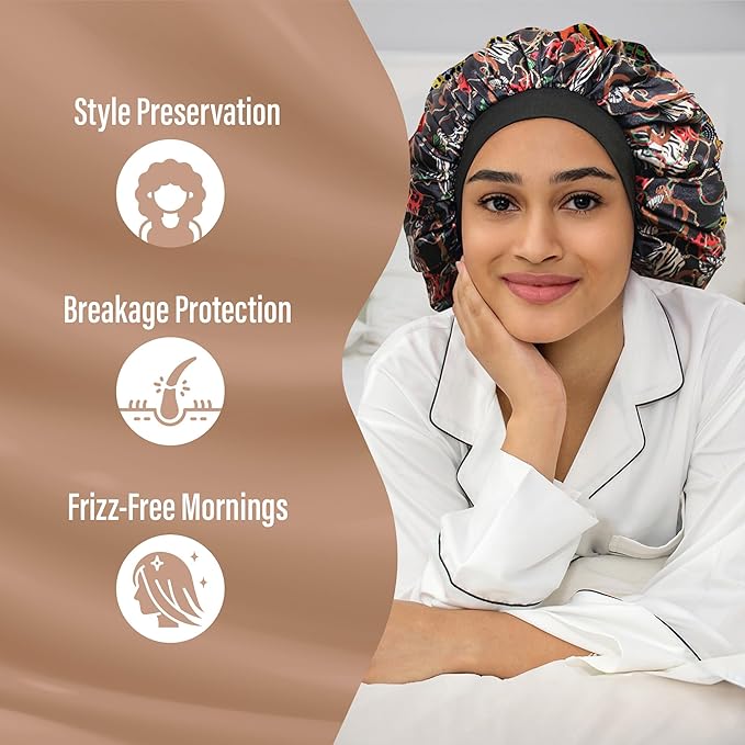 CAPLORD Double Sided Satin Bonnet for Sleeping - Adjustable Silk Sleep Cap for Women and Men