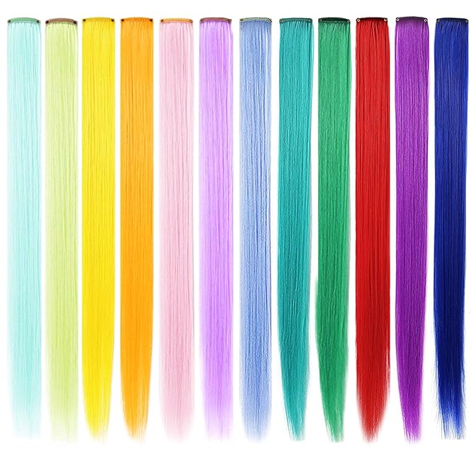 Multi-Colors Clip in Hair Extensions Hair Pieces Colored Party Highlights DIY Hair Accessories Extensions 20 Inches Long Hair for Girls Women
