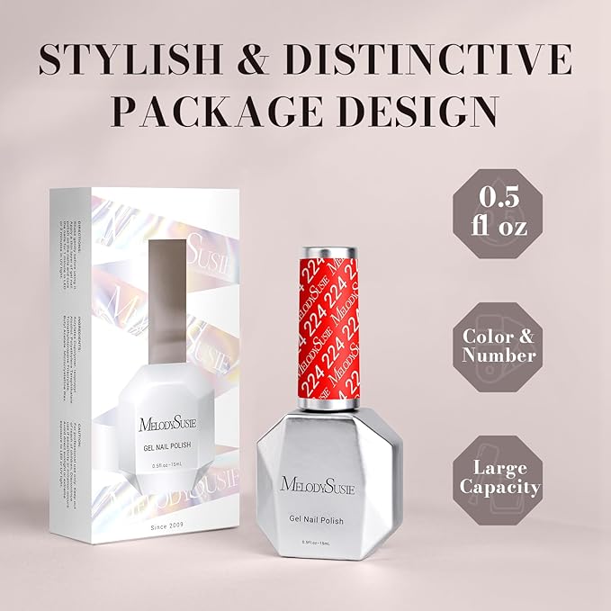 MelodySusie Neon Orange Gel Nail Polish,Red Orange Gel Polish Spring Summer Bright Color 224,Soak Off UV LED Nail Lamp Gift for Women Nail Art Manicure Salon DIY Nail Design at Home 0.5 Fl Oz-A2502