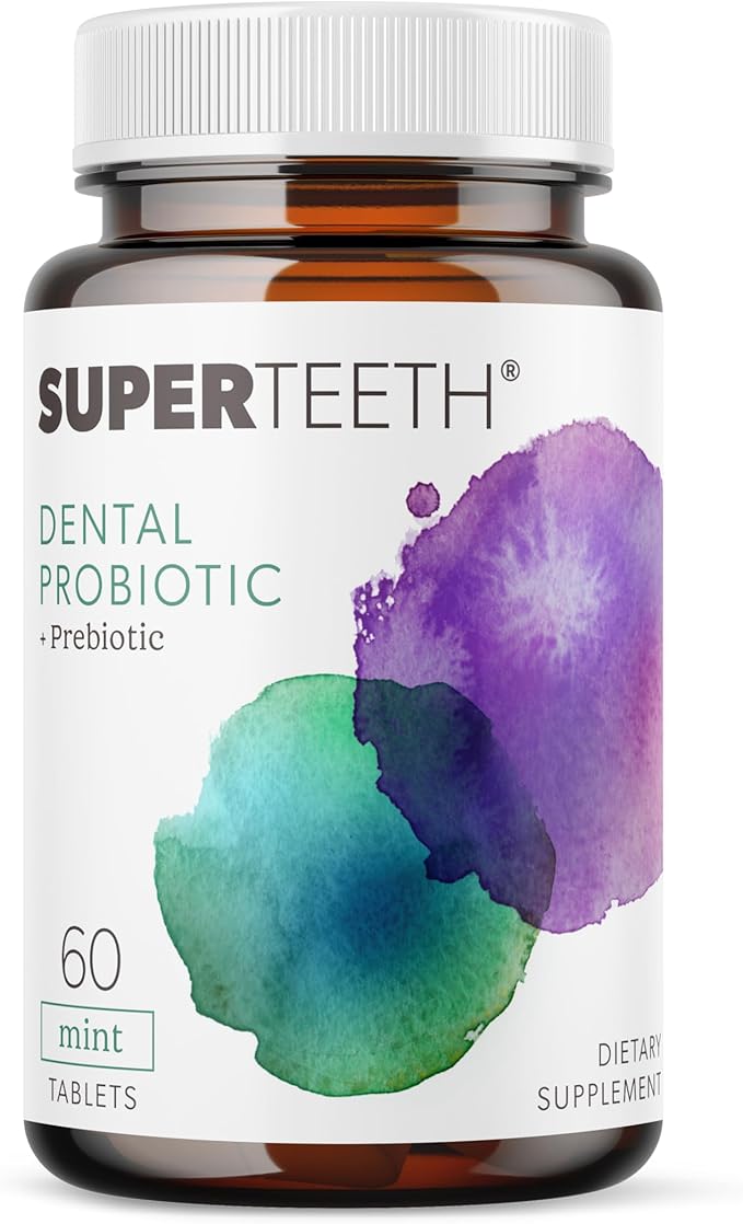 SuperTeeth Oral Probiotic for Kids & Adults | Supports Healthy Teeth, Gums, & Oral Health | Freshens Bad Breath & Fights Cavities with BLIS M18 & Lactobacillus Reuteri | 60 Mint Chewable Tablets