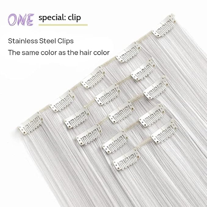 White Clip in Extension Straight 22" Long Synthetic Thick Clips on Hair Piece for Women 5PCS Black Curly Wavy 18" Cheap Brown Blonde Red Soft Natural Full Head Weddings Party Daily Use 5 Oz