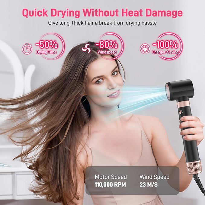 5 in 1 Dual Voltage Hot Air Styler - Professional Hair Dryer Brush for Fast Drying, Curling, Straightening & Volumizing | Low Heat Damage + Negative Ions + Travel-Friendly(Black + Pink)