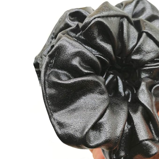 4 Pack Hair Elastics Scrunchies waterproof Faux Leather Scrunchy Bobbles Soft Elegant Elastic Hair Bands Hair Ties stage performance (Black)