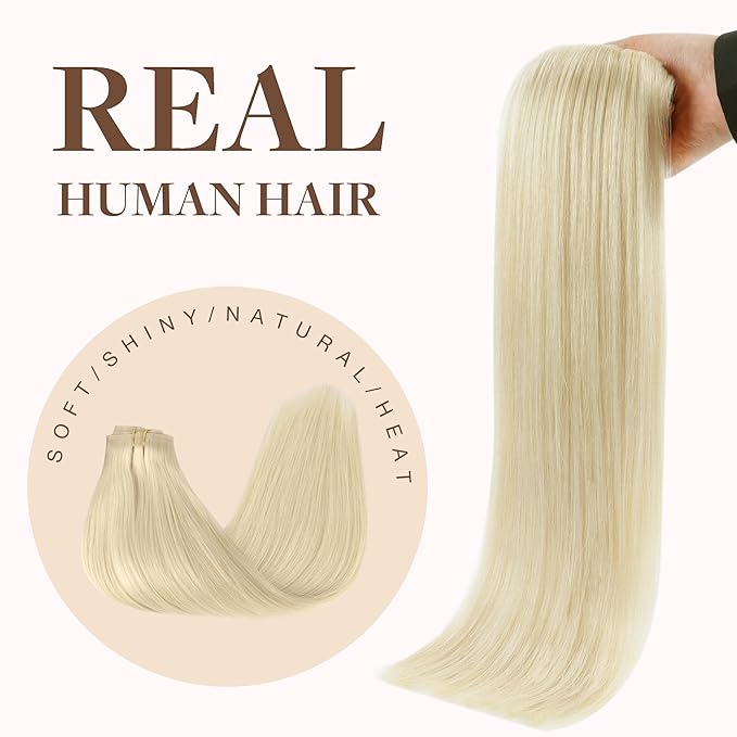 GOO GOO Clip in Hair Extensions Real Human Hair, Remy Human Hair Extensions Clip ins for Women, Natural Human Hair, 24inch 140g 7Pcs, #60A Platinum Blonde