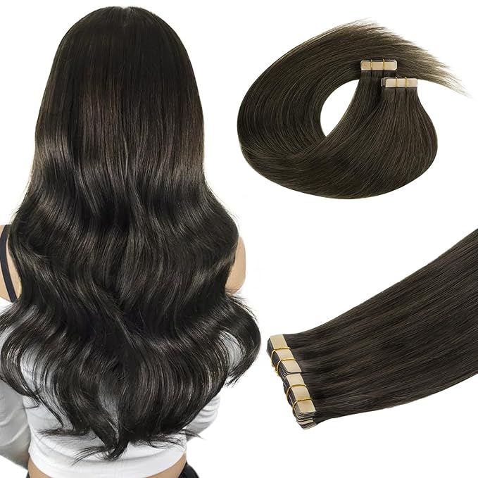 DOORES Real Human Hair Extensions - Mocha Brown, 20 Inch, 40pcs 100g Tape in Straight Remy Hair, Skin Weft