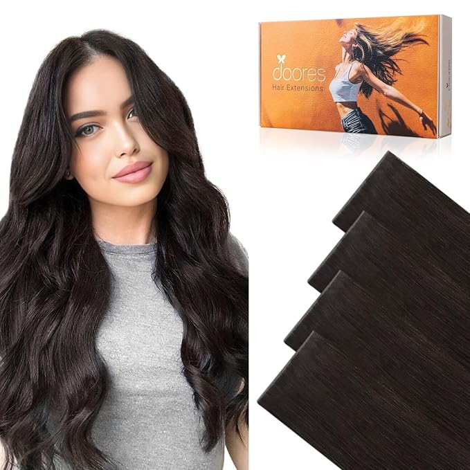 DOORES Invisi Edge Tape in Wide Hair Extensions Real Human Hair, Dark Brown 4PCS Injection Tape ins 20g 20 Inch, Injected 3 Inch Wide Extensions Virgin Thick Ends for Women Girl
