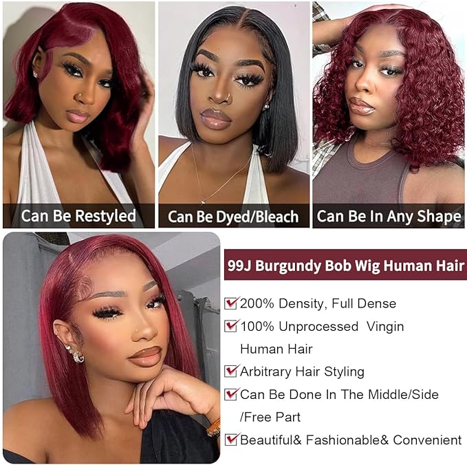 LICHANG 13x4 99J Straight Lace Front Wigs Human Hair Pre Plucked with Baby Hair for Black Women Glueless 12 Inch